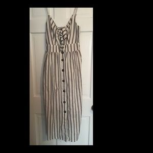 Pink and white striped midi dress